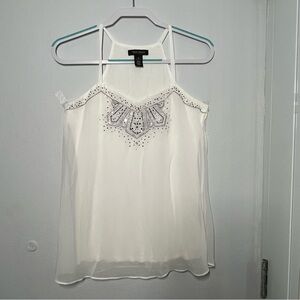 White House Black Market Ivory Embellished Cold Shoulder Blouse